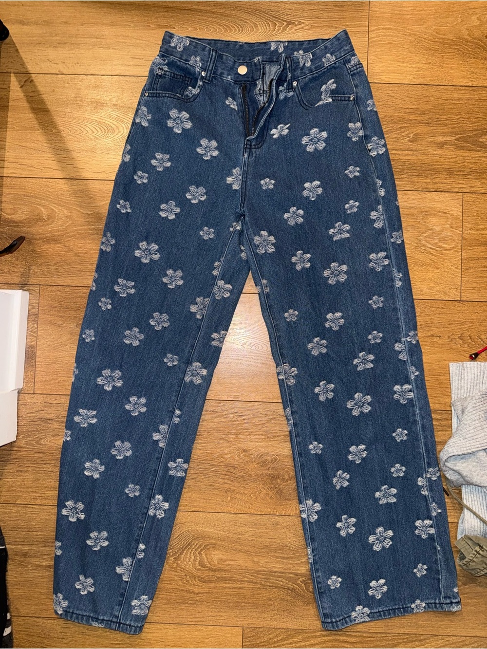 Women's Dark Blue Floral Print Jeans